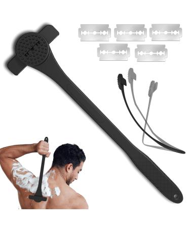 Body Back Shaver for Men Long Handle Back Hair Shaver 2 Shave Settings Wet or Dry Back Hair Removal and Body Shavers (black)