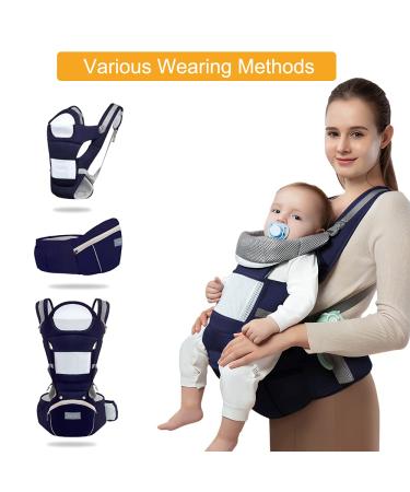 Buy Azeekoom Ergonomic Baby Carrier with Hip Seat - Adjustable Breathable Cotton Carrier for Babies 0-48 Months (3.5-25 kg) - Dark Blue - Buy Online on GoSupps.com