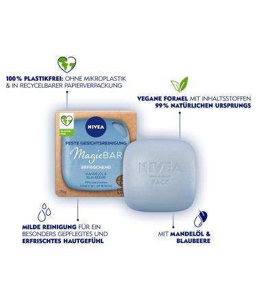 Nivea MagicBar Solid Facial Cleanser 75g - Refreshing Natural Cosmetics with Almond Oil & Blueberry for Soft Skin - Buy Online on GoSupps.com