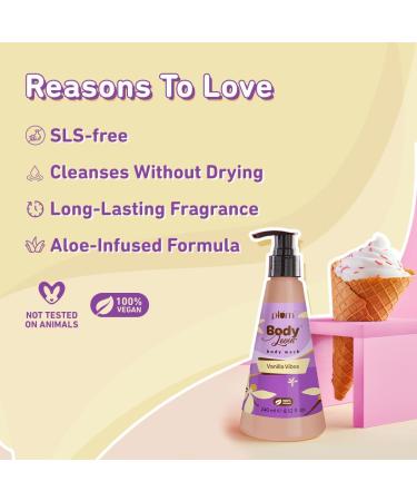 Buy Pl-um Vanilla Vibes Body Wash | SLS-Free Creamy Formula | Long Lasting Vanilla Fragrance | Aloe-Infused for Soft Skin - 240 ml - International Shipping - Buy Online on GoSupps.com