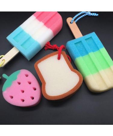 Minkissy Kids Bath Sponge 4pcs Ice Cream Shower Body Loofah | Baby Girls Shower Scrubber (Random Color) - Buy Online on GoSupps.com