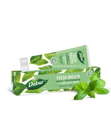 Dabur Dabur Organic Basil Toothpaste for Fresh Breath 100ml - Natural Oral Care with Organic Basil Extracts - Refreshing Mint Flavour - Promotes Oral Health and Hygiene