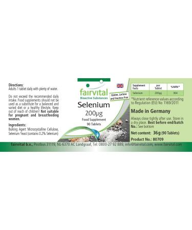 Fairvital | Selenium 200mcg Organic Selenium Yeast Based Natural VEGAN Box of 90 Tablets 3 Month Supply - Buy Online on GoSupps.com