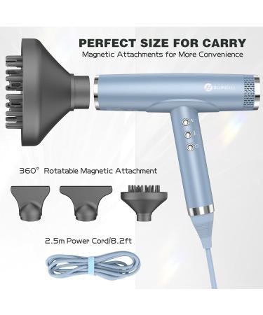 Slopehill Ion Hair Dryer - Fast Drying 110 000 RPM Brushless Motor Quiet Magnetic Diffuser for Home & Salon (Blue) - Buy Online on GoSupps.com