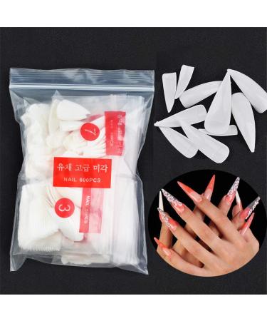 600 pieces long stiletto nail tips wrong nails - artificial fingernails hot artificial nails tip nails for diy nail art and nail studio - white #1 white long stiletto wrong nails #4