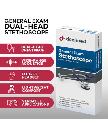 Dealmed General Exam Stethoscope | Lightweight Chestpiece | 32 Tubing & Eartips | Black - Buy Online on GoSupps.com