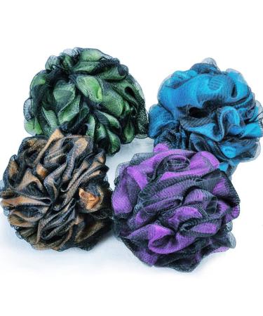 LiFBEAUTiFuL Bathing Ball Set of Four  xxl-75g Super Large Size Towel Gourd Strong Exfoliation  Four Colors Delicate Foam Four Hooks are accompanied Loofah  Blue yellow purple green  6 6 6 Inch