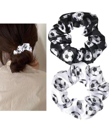 Satin Scrunchies for Women Girls Football Silk Hair Ties for Women Soccer Soft Hair Silk Elastic Hair Bands for Women's Hair Scrunchies Set of 2 Hair Accessories for Women Girls Hair Rope