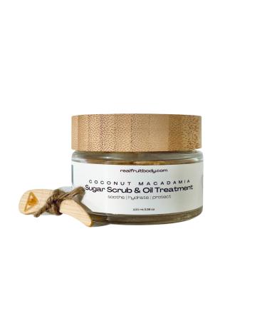 Real Fruit Body Coconut Macadamia Sugar Scrub and Oil Treatment - 100% Pure and Natural Leaping Bunny Certified Cruelty Free Vegan Organic - 1.38 Ounce | 50 ml 1.38 Ounce (Pack of 1)