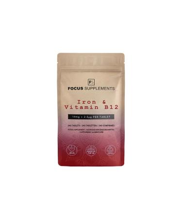 FS Iron B12 Iron | High Iron Dietary Supplement | 240 Iron B12 Tablets - 14mg Iron & 2.5 g B12 Per Serving | Non-GMO Gluten Free Allergen Free | Made in the UK