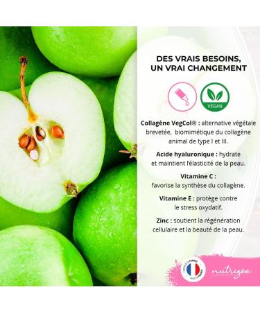 Collag ne Beaut Boisson Vegan Nutrig e Peptides VegCol acide hyaluronique vitamines C & E zinc peau ferme rides r duites cheveux renforc s clat naturel go t pomme kiwi 20 jours - Buy Online on GoSupps.com