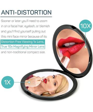 Mpowtech Compact Mirror 1x/10x Magnification - Travel Makeup Mirror - Pocket Mirror for Handbag - Handheld 2-Sided Portable Mirror Compact Mirror - Black Round - Buy Online on GoSupps.com