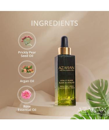 AZARAN Vitality Elixir - Organic Prickly Pear Oil Facial Serum for Scars, Dark Circles, and Redness - Moroccan Anti-Aging Serum with Vitamin K & E - 1.0 Fl oz/30ml - Buy Online on GoSupps.com