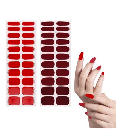 2 pieces contains 44 red nail film set 22 gold red single -colored foil self -adhesive and 22 Burgundian red uv gel nail foil long -lasting starter set