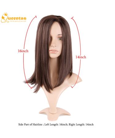 QUEENTAS 14-inch Dark Brown Short Bob Wig for White Women - Shoulder Length Synthetic Hair with Middle Part Bangs - Buy Online on GoSupps.com