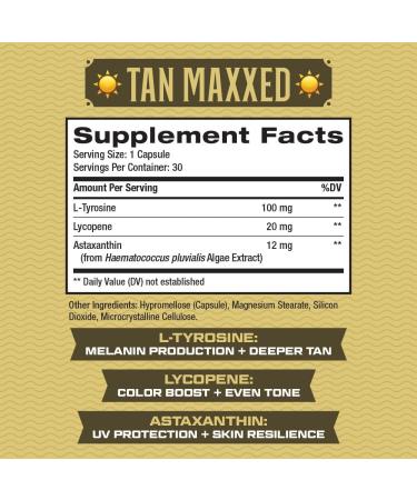 Tan Maxxed 3-in-1 Tanning Supplement | Astaxanthin & Lycopene for Natural Sun Tan Support | 30 Capsules for Men & Women - Buy Online on GoSupps.com