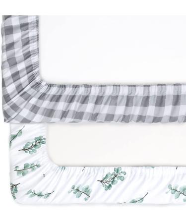 Peanutshell Fitted Pack n Play Mini Crib Sheets | Unisex 2 Pack Set Farmhouse Floral Grey Plaid | Baby Boys Girls - Buy Online on GoSupps.com