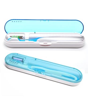 DETMOL Portable Manual Toothbrushes Covers U V Cleaning Light Travel Tooth Brush Case for Travel and Home Office Blue/White