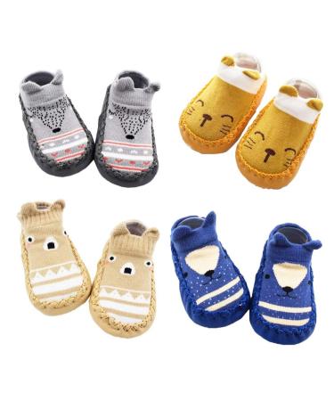 XM-Amigo 4 Pairs of Baby Boys Girls Indoor Slippers Anti-Slip Socks Shoes 6-12 Months Blue Set01