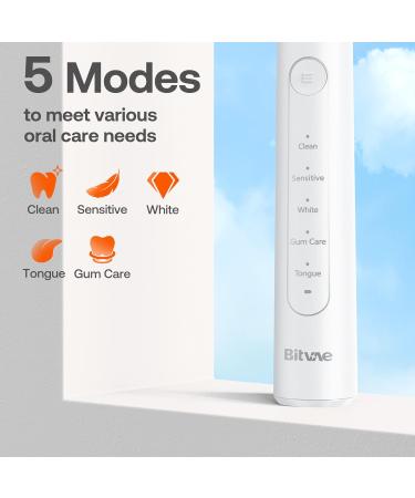 Bitvae R2 Rotating Electric Toothbrush for Adults with 8 Brush Heads 5 Modes Rechargeable Power Toothbrush with Pressure Sensor White White 1 Pack - Buy Online on GoSupps.com