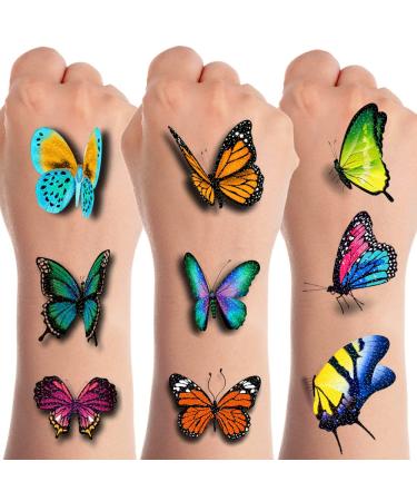JCFIRE 3D Butterfly Temporary Tattoos for Girls  Glitter Tattoos Stickers for Kids Women Birthday Party Supplies Butterfly Party Favors Fairy Decor