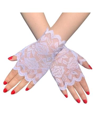 SHTGOI 1 Pair Women's Lace Gloves Short Bride Fingerless Floral Lace Gloves Sun Protection Gloves Wedding Lace Gloves for Tea Party Funeral Wedding Party Costume Accessories White