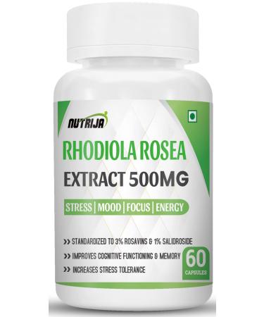 Rhodiola Rosea Root Extract 500mg | Standardized to 3% Rosavins & 1% Salidroside & Adaptogen Complex with Bioperine - (120capsules) 1 Count (Pack of 1)