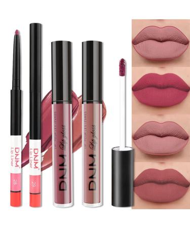 BINGBRUSH 2 Colors Liquid Matte Lipstick and Lipliner Set  Red Lip Tint 24 Hour Waterproof Velvet Nonstick Cup Lipgloss Lip Stain Pigmented Lip Makeup Gift Sets for Girls and Women Labiales28&29 0.35 Fl Oz (Pack of 1) se...