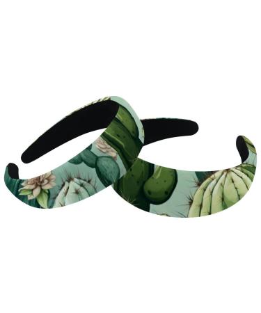 Headbands Women Hair Head Bands 2 Pieces Wide Top Turban Velvet Hair Bands Elastic Headband Cactus Plant Green Pattern Cute Fashion Head Wrap 2 Size Multi-colored 4