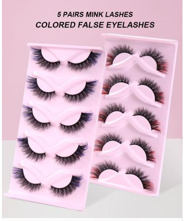 Colored Wispy False Eyelashes - Fluffy Faux Mink Cat Eye Lashes Kit | 10mm Natural 3D Lashes - 5 Pairs Easy to Apply - Buy Online on GoSupps.com