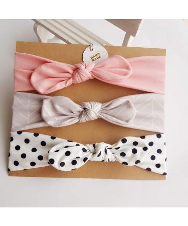 COUXILY 3 Piece Baby Girl Headband Set | Boutique Quality Elastic Cotton Hairbands with Bow | Perfect for 6-48 Months - Buy Online on GoSupps.com