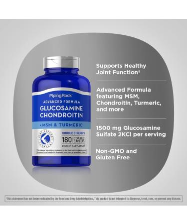 Piping Rock Glucosamine Chondroitin MSM Plus Turmeric | 180 Caplets | Double Strength Formula | Advanced Complex Supplement | Non-GMO Gluten Free - Buy Online on GoSupps.com