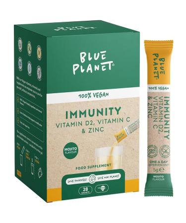 Immunity - Vitamin D2 Vitamin C + Zinc Effervescent from Blue Planet 100% Vegan with Vitamin D2 not Vitamin D3 Made in UK. (140 g Mojito) 28 Sashets. Mojito 5 g (Pack of 1)