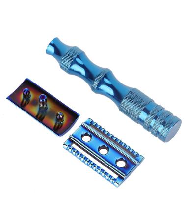 Classic Vintage Men's Razor - Non-Slip Metal Handle Double-Blade for a Thorough Shave - Blue - Buy Online on GoSupps.com