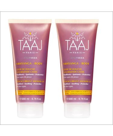 TAAJ TAAJ | Abhyanga Blackcurrant Shower Gel | Antioxidant Action | Green Tea and Blackcurrant | Melting Gel Texture | Made in France | Vegan | Cruelty-Free | Pack of 2 x 200 ml