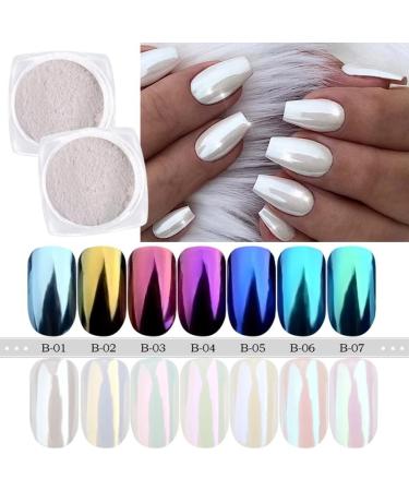 Shimmer Aurora Nail Glitter Powder Set - Neon Mermaid Dust Chrome Pigment for High Gloss Nail Art - 7 Boxes with Sponge Sticks - Buy Online on GoSupps.com