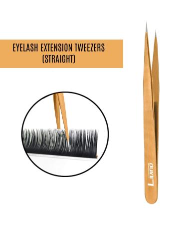 LIVINO Straight Eyelash Extension Tweezers - Set of 2 Stainless Steel Tweezers with Curved Tip | Gold Eyelash Nipper for Extensions - Buy Online on GoSupps.com