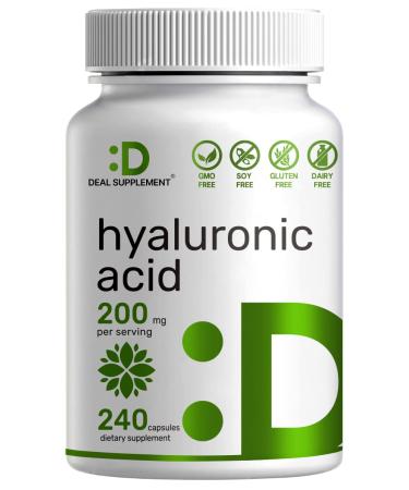 Hyaluronic Acid Supplements 200mg, 240 Capsules, 4 Months Supply, 95%+ Purity, Plant-Based, Support Healthy Joint, Bones and Connective Tissue | Promotes Skin Hydration