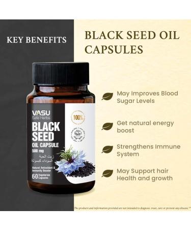 Vasu Safe Herbs Black Seed Oil Capsules 120 Softgels - Black Seed Oil Cold Pressed Nigella Sativa Kalonji 500mg Herbal Wellness with Omega 3 6 9 Non-GMO Gluten-Free Vegan - Buy Online on GoSupps.com