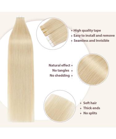 Tess Tape Extensions #613 Blond - 30cm Remy Real Hair Adhesive Tape Extensions - 20 Pack Smooth Light Blonde Hair Extensions - Buy Online on GoSupps.com