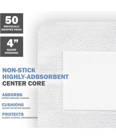 EVERLIT Island Dressing Bordered Gauze - Large Sterile Wound Care Bandage | Highly Absorbent Medical Grade Pad 4x4 Inch (50-Pack) - Buy Online on GoSupps.com
