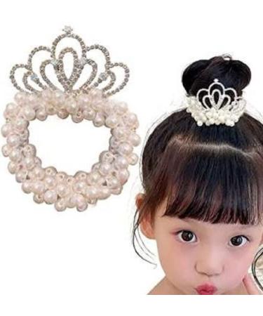 New Pearl Hair Ties Fashion for All Hair Types Elastic Beaded Hair Bands with Crown Scrunchies for Women and Girls (Single Color A)