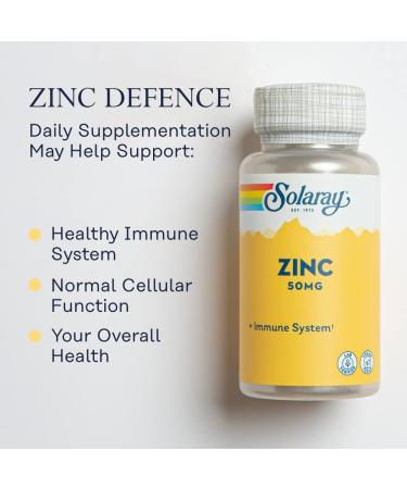 Solaray Zinc 50 mg - 100 Vegan Capsules for Immune Support - Buy Online on GoSupps.com