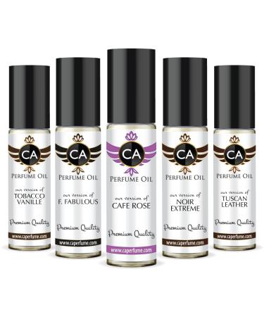 CA Perfume Designer Discovery Set For Men Impression Of (Tobacco Vanille Fabulous Cafe rose Noir Extreme Tuscan Leather) Long Lasting Fragrance Body Oil 10ml x 5