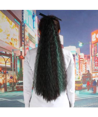 Horsetail Wig for Women | Long Curly Clip-On Ponytail | Fluffy Highlights in Black & Arctic Green | Perfect for Any Occasion - Buy Online on GoSupps.com
