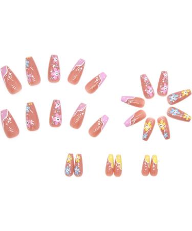 Justotry 24 Pcs Pink French Press On Fake Nails - Medium Ballerina Style | Acrylic Coffin False Nails with Glue for Women - Nail Art Designs - Buy Online on GoSupps.com