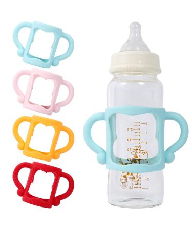 (4-Pack) Baby Bottle Handles Compatible with Dr Browns or Other Narrow Baby Bottles Soft Silicone Easy Grip Holder