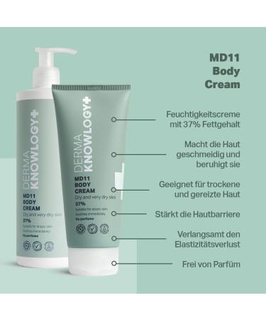 Dermaknowlogy MD11 Body Cream 200ml | Soothing Moisturizer for Dry Skin | Perfume-Free | Allergy Certified | Helps Psoriasis & Ichthyosis - Buy Online on GoSupps.com