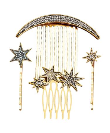 DOITOOL Star Hair Barrettes 1 Set Star Moon Hairpin Metal Bridesmaids Comb Headwear for Women Rhinestone Hair Clips Hair Jewelry Crystal Decor Moon Decorations Tiara Alloy Hair Comb