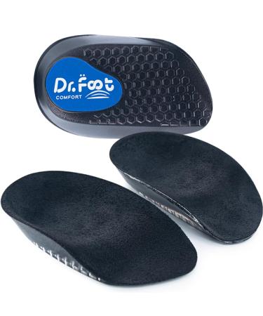 Dr. Foot Plantar Fasciitis Relief Inserts Gel Heel Cups For Heel Spurs Heel Pain Arch Support or Ankle Pain Foot Orthotic Insole Shock Absorption Heel Cushion Pads For Men and Women (Small Black) Small Black